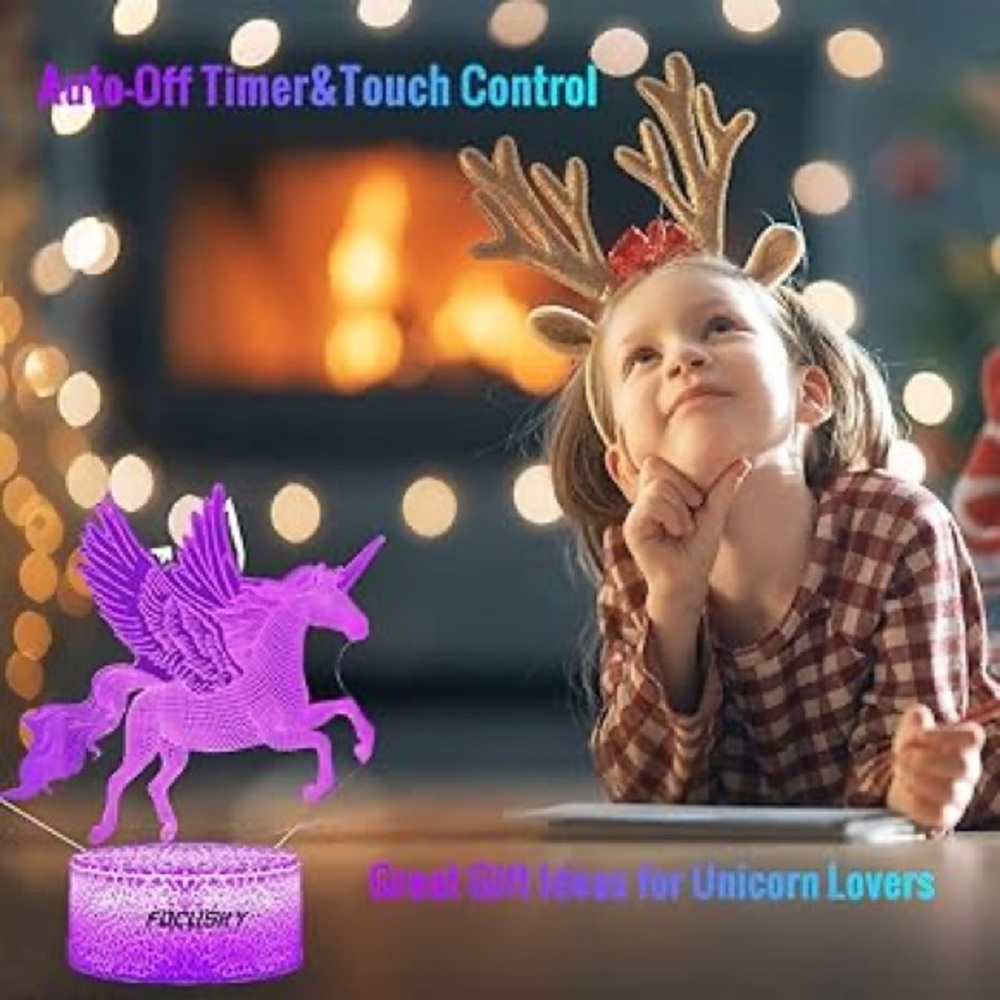Focusky 7-Color Changing Purple Unicorn 3D Night Light – NIB 🦄💜✨